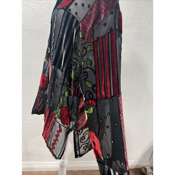 Vintage 1990s Blast Shirt XL Black Velour Floral Artsy Sheer Silk Button Up - Picture 7 of 15